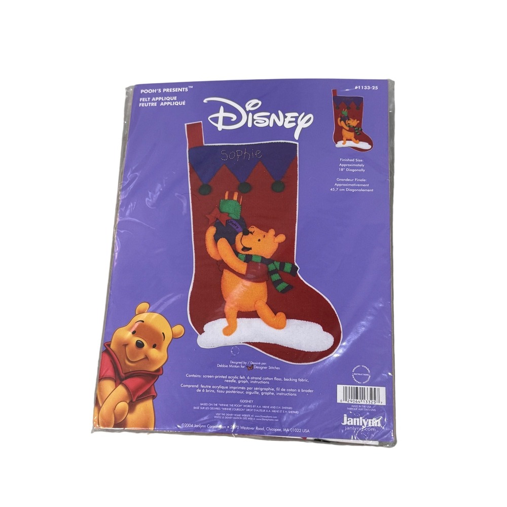 Disney Winnie the Pooh Felt Applique Christmas Stocking Kit Janlynn 1133-25 18in